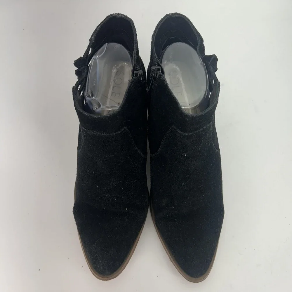 Sole Society Boots Womens Size 8 SO-NIANYA Black Leather Cutout Ankle Booties